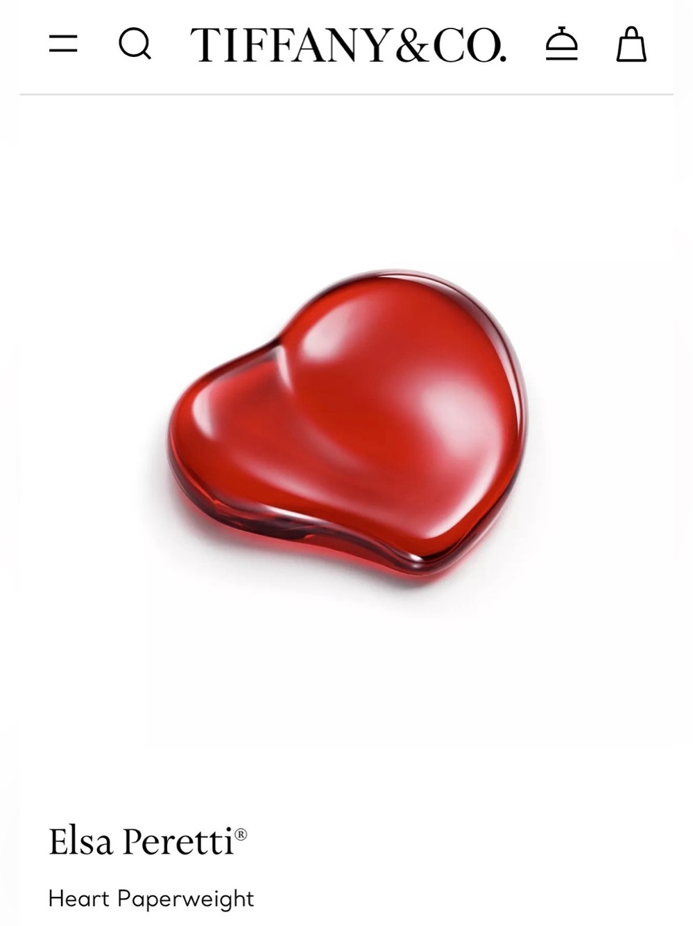 Tiffany & Co. Scarlet Red Crystal Paperweight Designed by Elsa Peretti